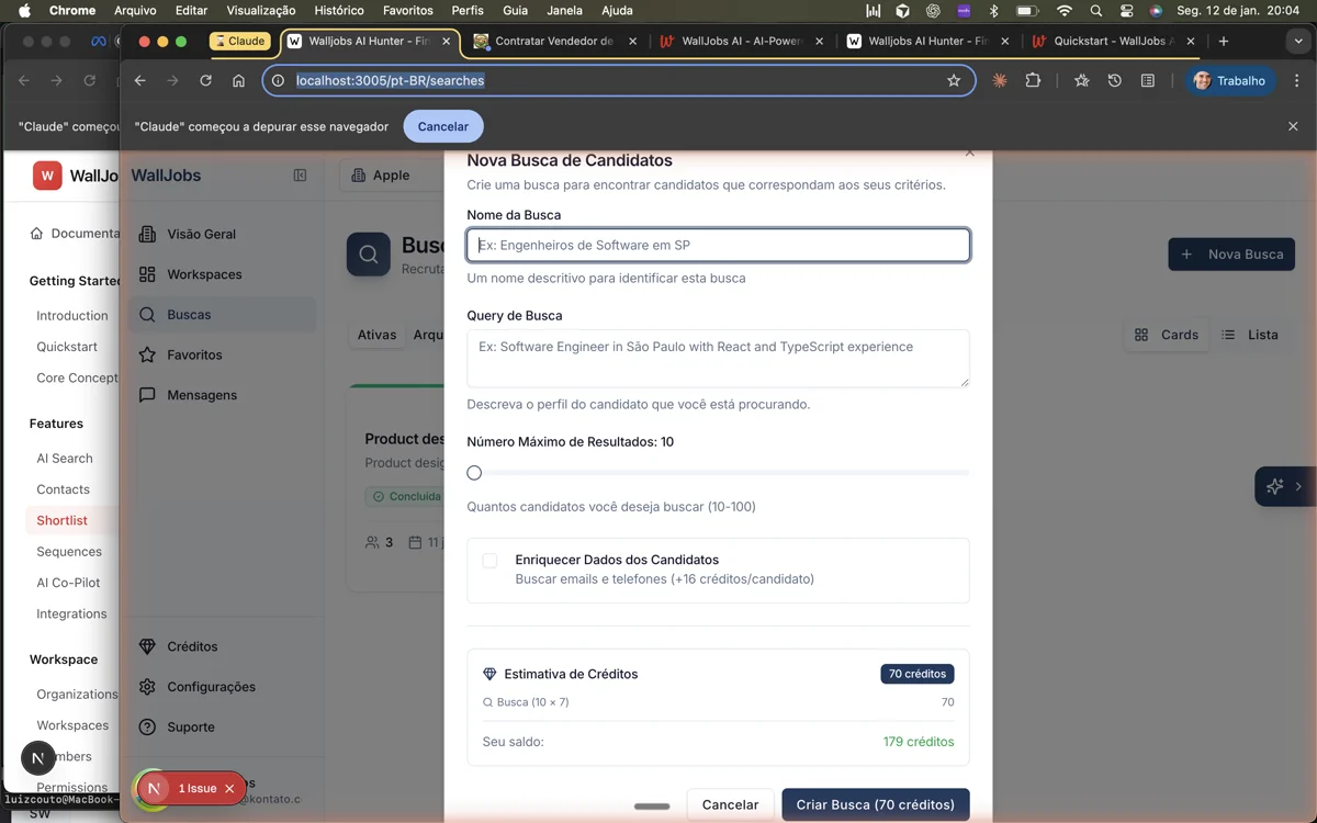 New candidate search modal in WallJobs AI